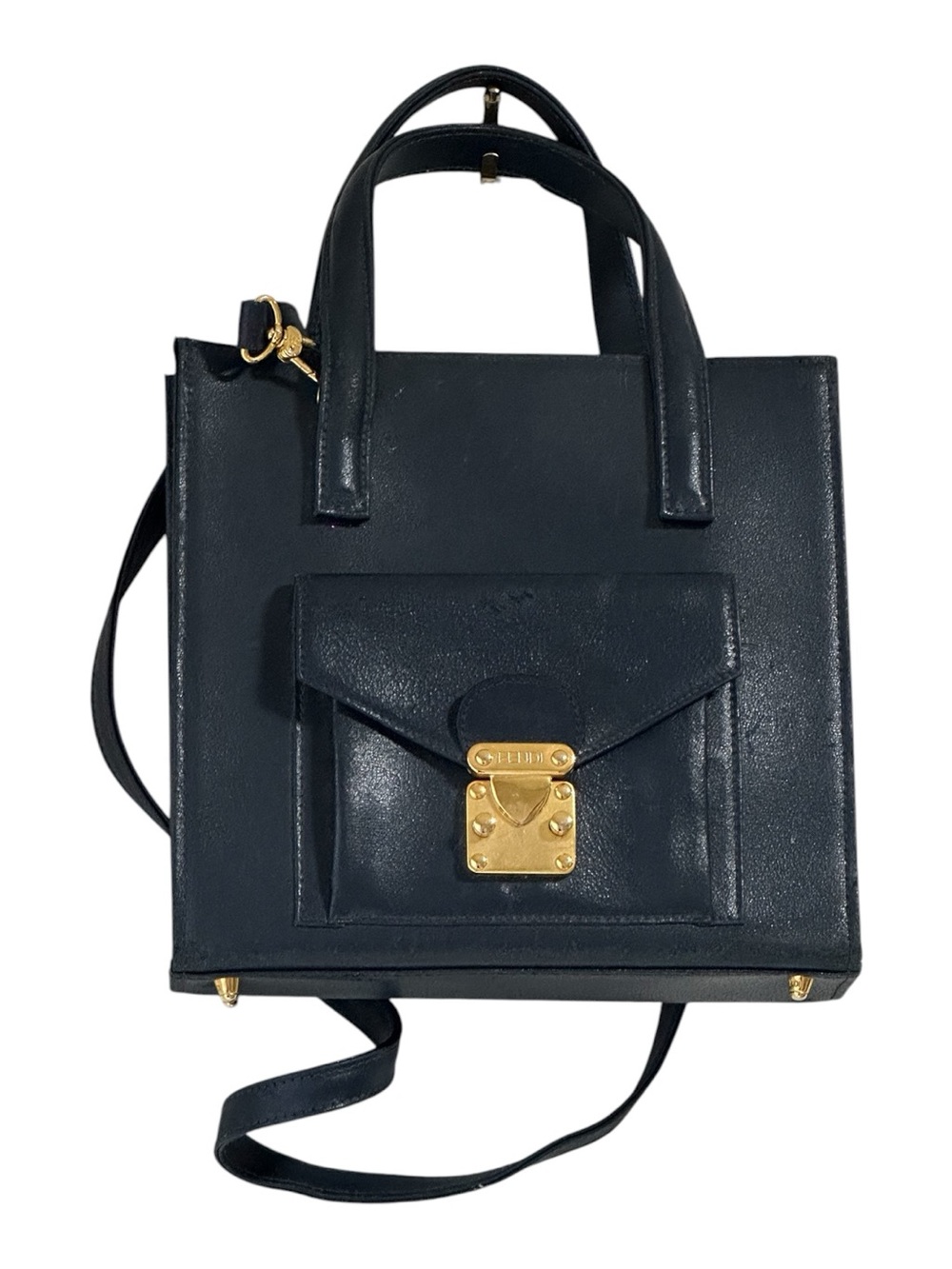 Vintage Leather navy blue bag from the 1970’s gold hardware. - Picture 2 of 15